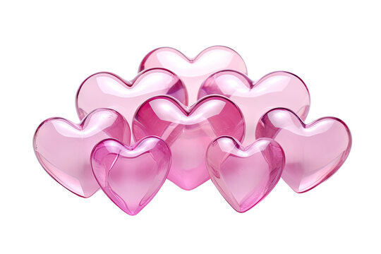 pink colored glass love shapes on an isolated transparent background