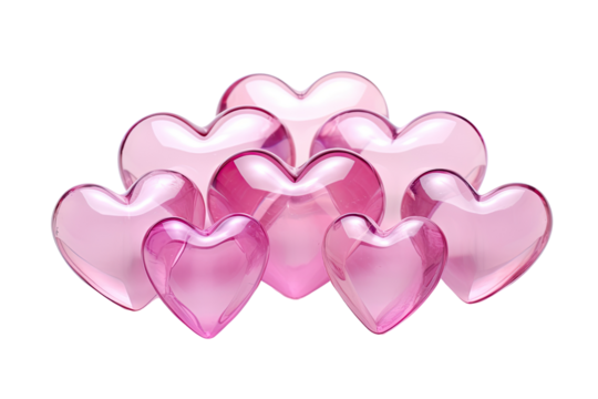 pink colored glass love shapes on an isolated transparent background