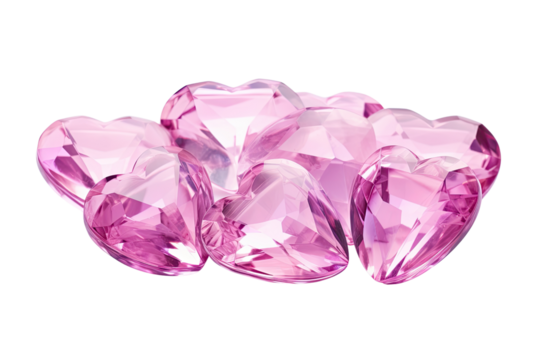 pink colored glass love shapes on an isolated transparent background