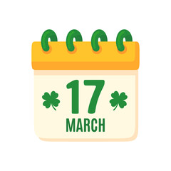 St. Patrick's Day calendar decorated with clover leaves Notification of festival celebrations