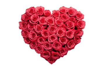 beautiful roses arranged in love shape on an isolated transparent background