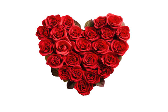 beautiful roses arranged in love shape on an isolated transparent background