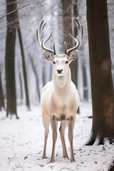 white deera white deer in a winter wooded area