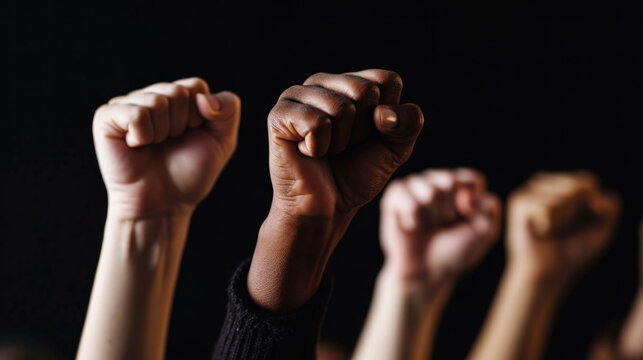 multiracial people fist up concept background