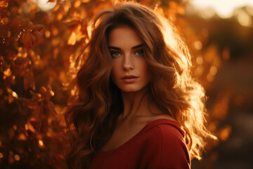 An atmospheric close-up of a young model during golden hour, this photo merges natural autumn beauty with a serene, expressive pose.