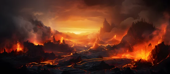 Fototapeten Volcanic landscape with flowing lava © 文广 张