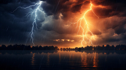 Naklejka na ściany i meble Lightning in the sky during a thunderstorm