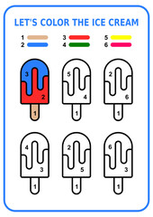 coloring ice cream. coloring game for kids with number. Education worksheet Printable A4 size