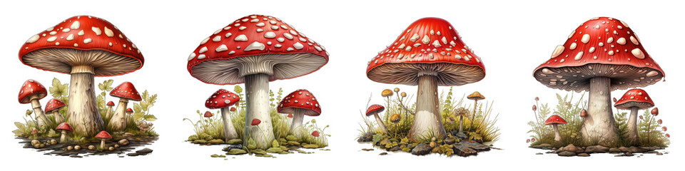 Red mushroom Fly agaric Hyperrealistic Highly Detailed Isolated On Transparent Background Png File
