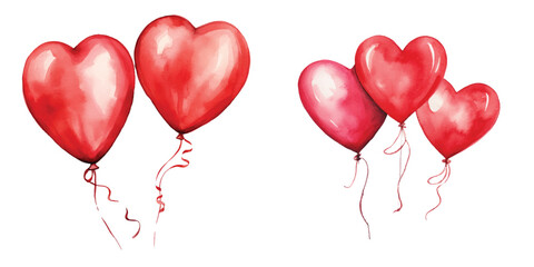 valentine love heart balloons watercolor vector illustration