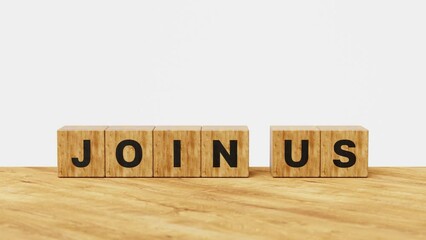 Hiring staff or recruitment concept. Business, job vacancy, community membership or announcement concept. Join Us on wooden cubes. 4k 3d animation