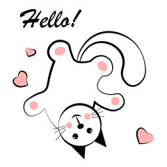 Cat upside down. Doodle. Hello