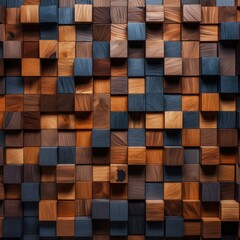 Brown wooden geometric mosaic tile wall texture