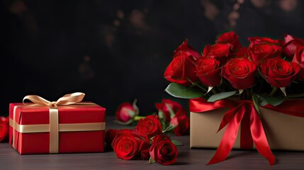 Elegant present box with red roses