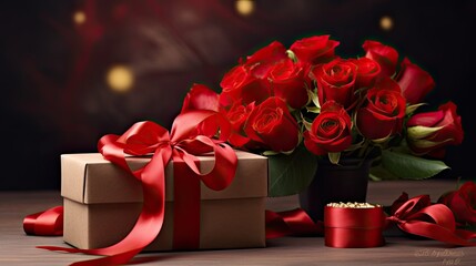 Elegant present box with red roses