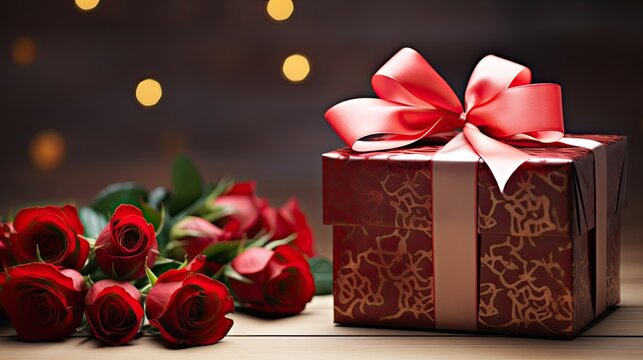 Elegant present box with red roses