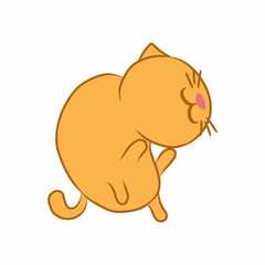 cute cat scratches its ear and neck with its hind paw. cat scratching its ear illustration. cute orange cat illustration.