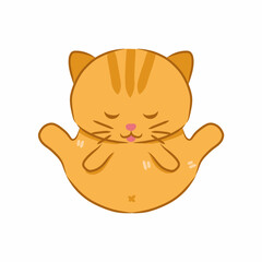 Cute cat licking its fur illustrration. Cute cat flat illustration. cat raised its paw and licks its fur.