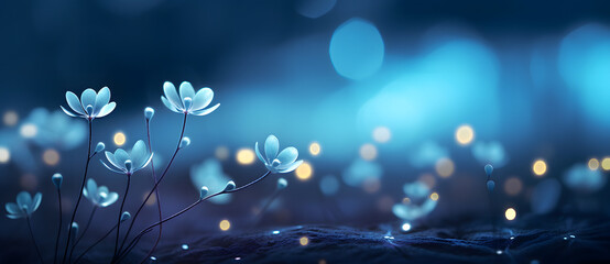 Ethereal blue flowers glowing on water surface