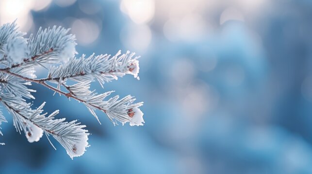 Frozen pine branch and snow