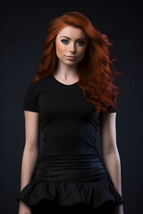 Fototapeta premium A Woman with red-haired wearing black t-shirt