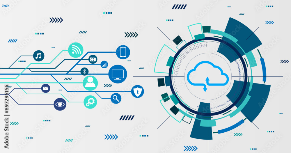 Poster Web cloud technology abstract background. modern cloud computing technology and networking concept. online storage, vector illustration.