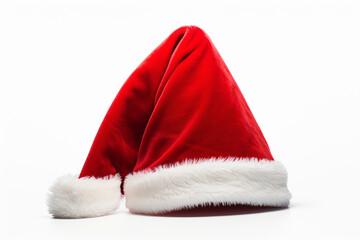 Obraz na płótnie Canvas a red santa hat with white fur on a white background