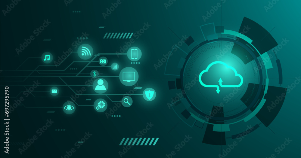 Poster Hi tech cloud technology business abstract background. modern cloud computing technology and networking concept. online storage, work from home vector illustration.