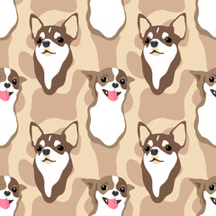 Chihuahua dog breed. Dark brown animal seamless pattern, background, print, vector illustration