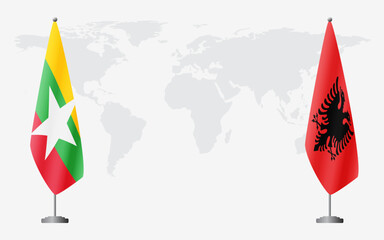  Myanmar and Albania flags for official meeting