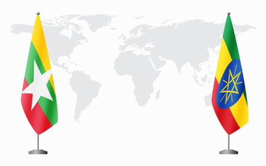  Myanmar and Ethiopia flags for official meeting