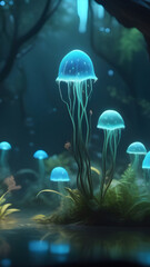 Jellyfish in the night wallpaper for Notebook cover, I pad, I phone, mobile high quality images.