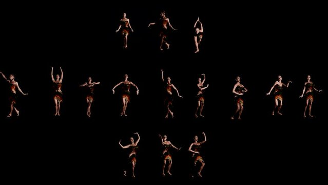 collage dancing woman artistic image in a dark room