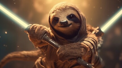 Portrait of a cute Jedi Sloth. Created with Generative AI