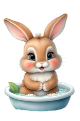 easter bunny rabbit playing water on transparent background