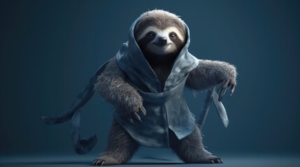 Portrait of a cute Jedi Sloth. Created with Generative AI. - obrazy, fototapety, plakaty