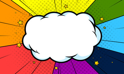 Colorful comic background with cloud and stars