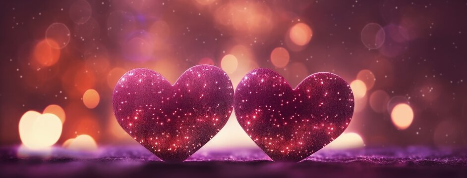 Two glitter heart shape with bokeh background valentine day concept