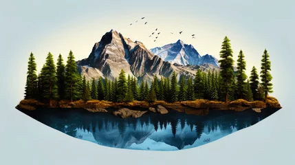 Deurstickers Graphics with flat earth surrounded by contours of trees and mountains © JVLMediaUHD