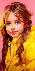 Obraz premium Portrait of a girl on a yellow pink background