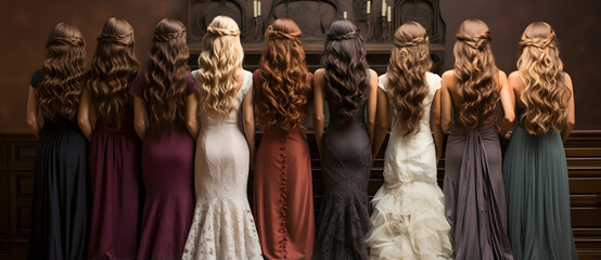 Five women showcasing different elegant hairstyles