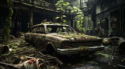 Old mutated car in abandon lost place