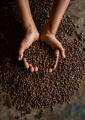 A Pair of Hands Scooping up Coffee Beans