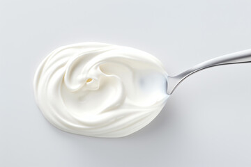 a spoon with a spoonful of whipped cream - obrazy, fototapety, plakaty