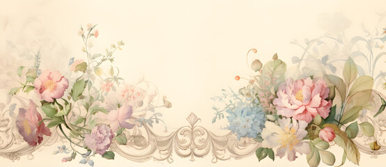 Floral watercolor border with butterfly