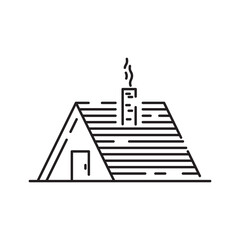 Log Cabin Vector Line Icon. Winter wooden house and camping