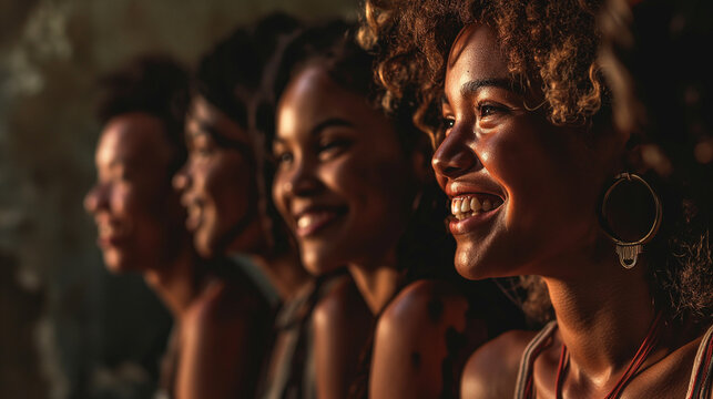 A Lineup of Smiling Black Women in Golden Light