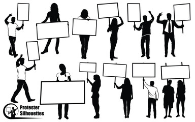 Protesters with banner or protests in road Silhouettes Vector