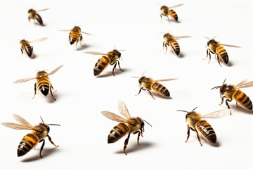 flying bees isolated on white