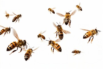 flying bees isolated on white